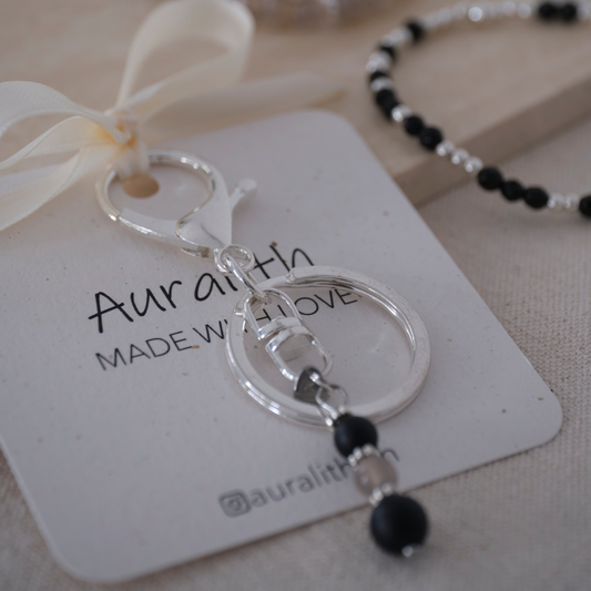 Edelstein Schlüsselanhänger mit Onyx und Achat