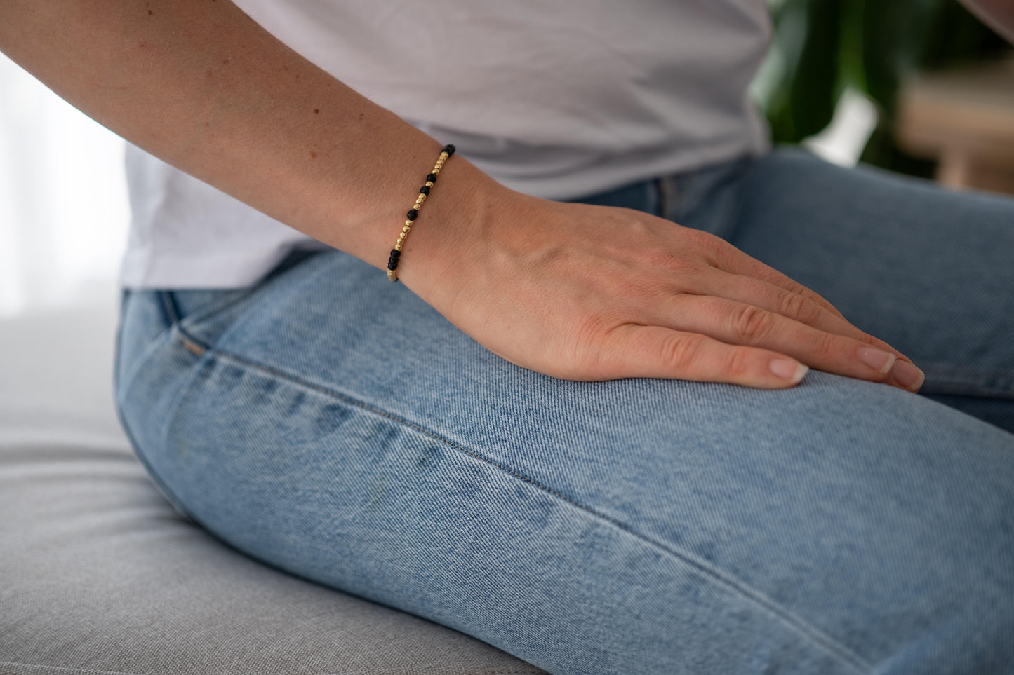 Armband Onyx - facettiert gold