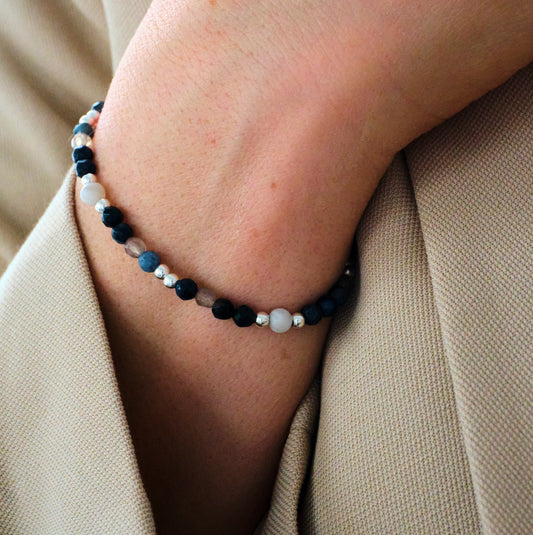 Armband Dumortierit / Achat - Konzentration / Ausgeglichenheit